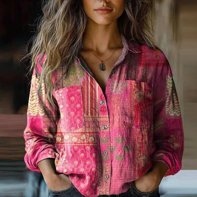Isla | Women's Relaxed-Fit Long-Sleeve Paisley Print Bohemian Shirt