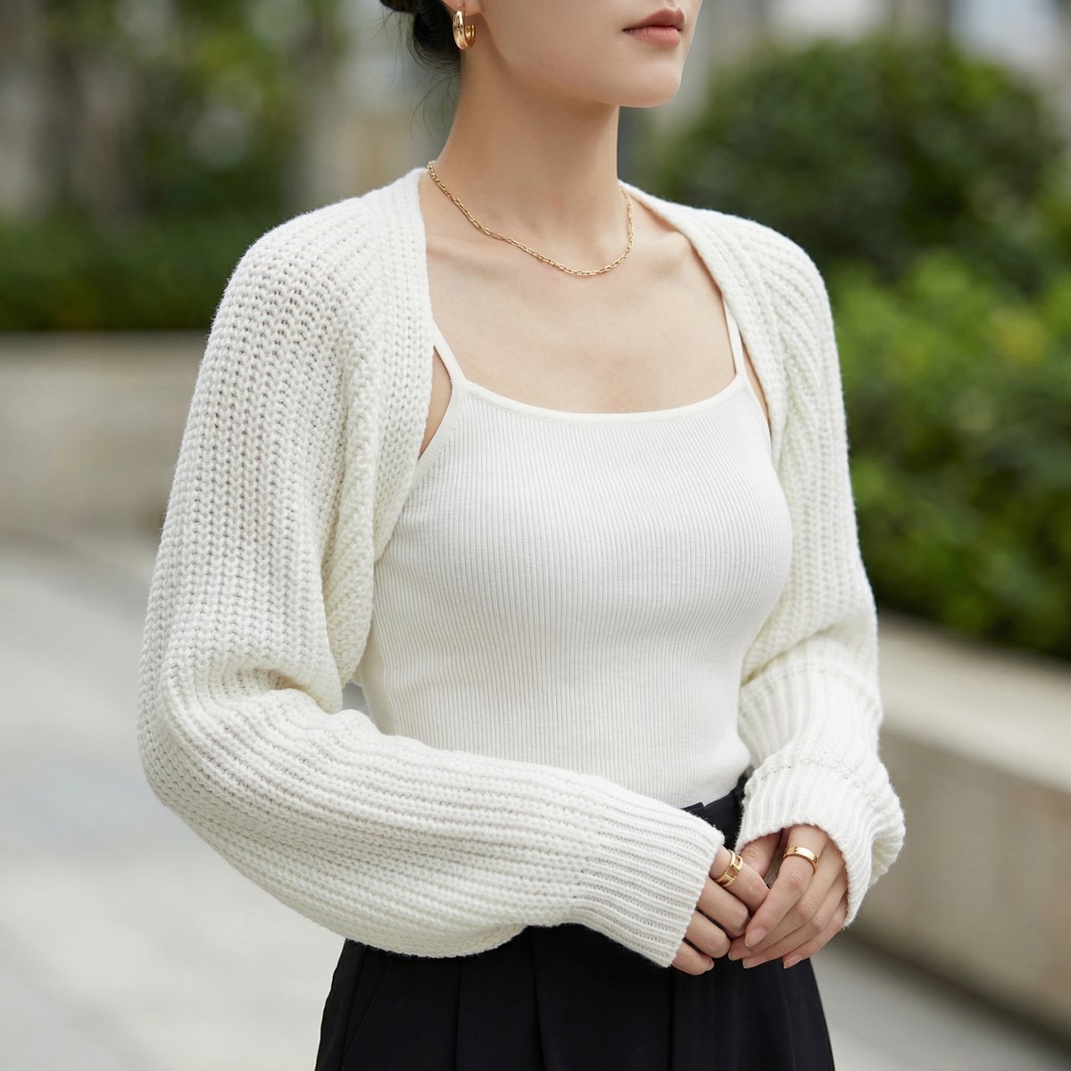 Grace | Women's Ribbed Knit Cropped Shrug Jumper Raglan Sleeve