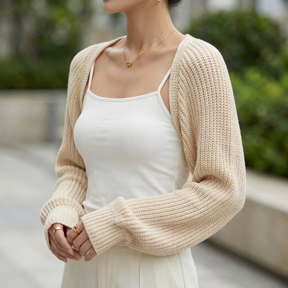 Grace | Women's Ribbed Knit Cropped Shrug Jumper Raglan Sleeve
