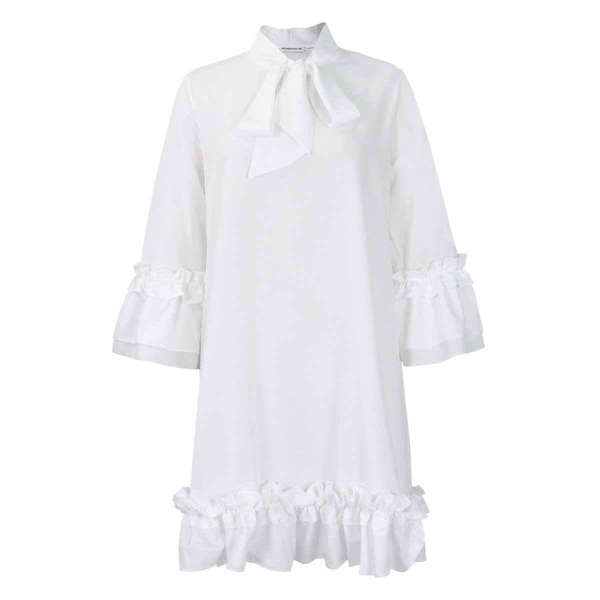 Amelia | Women's Ruffle-Hem Bow-Neck Mini Tunic Dress