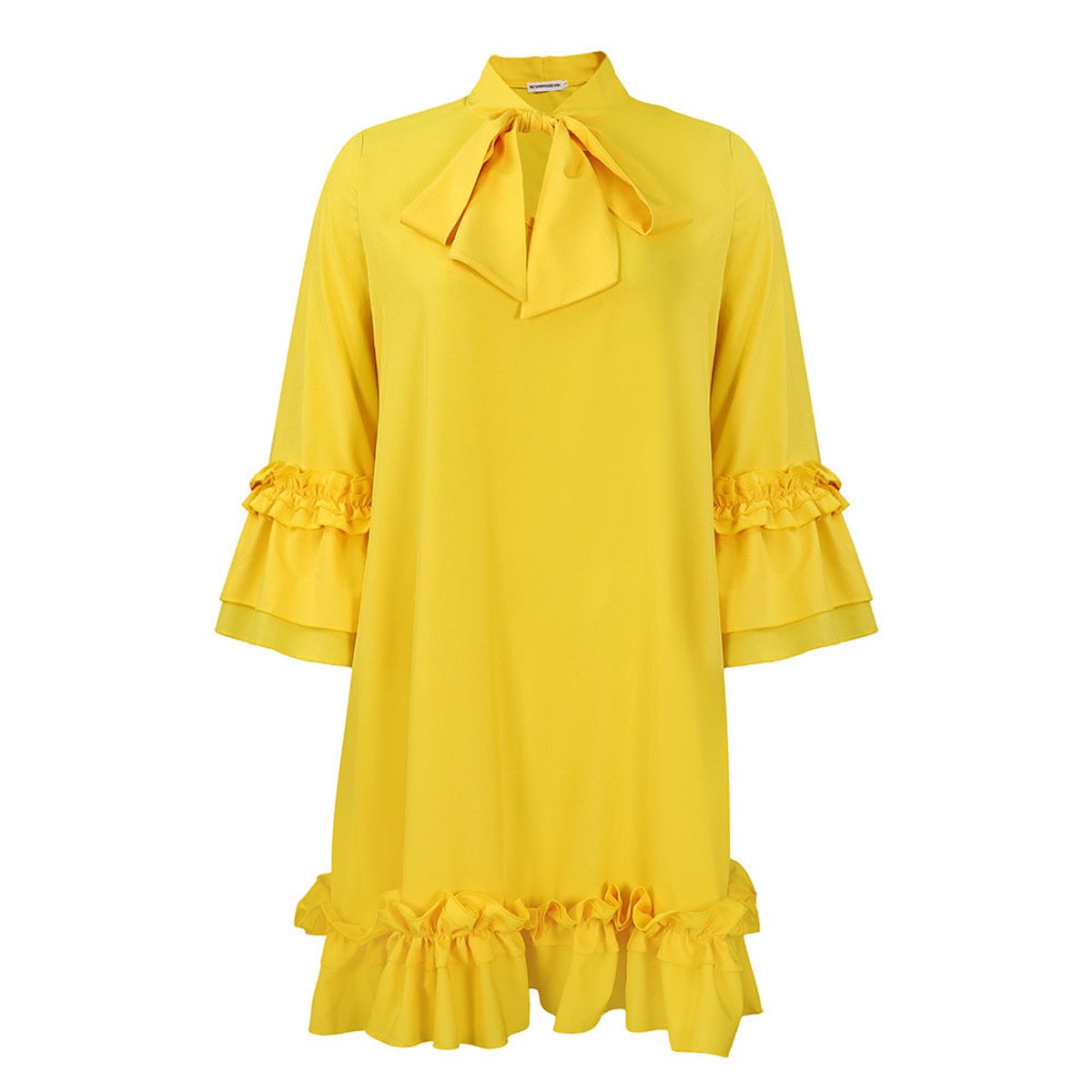 Amelia | Women's Ruffle-Hem Bow-Neck Mini Tunic Dress