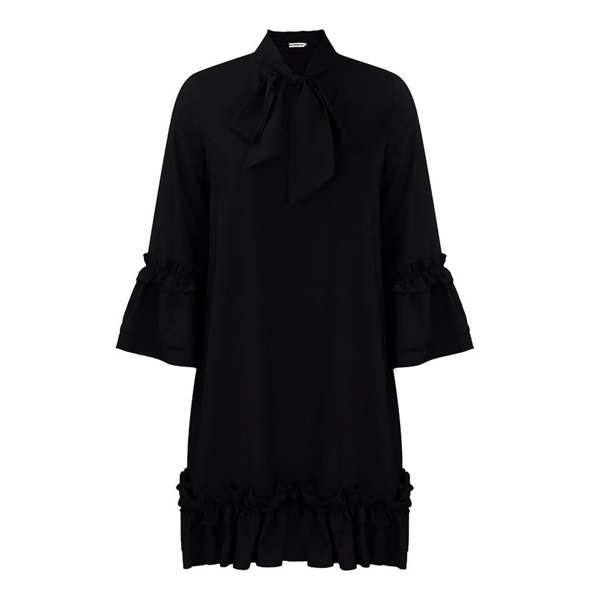 Amelia | Women's Ruffle-Hem Bow-Neck Mini Tunic Dress
