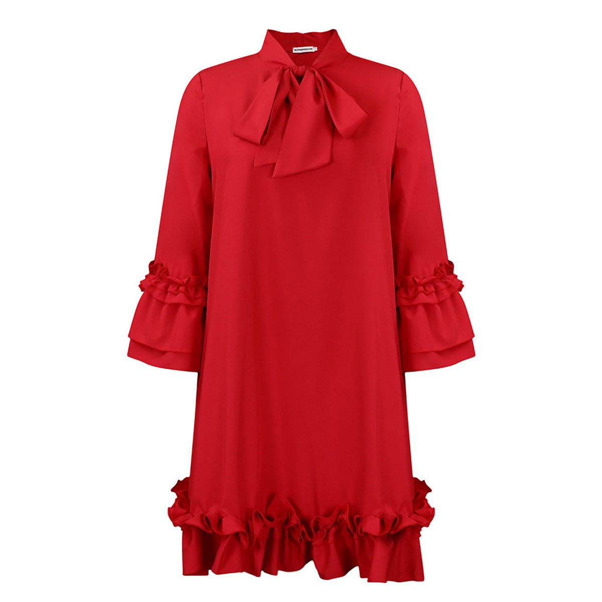 Amelia | Women's Ruffle-Hem Bow-Neck Mini Tunic Dress