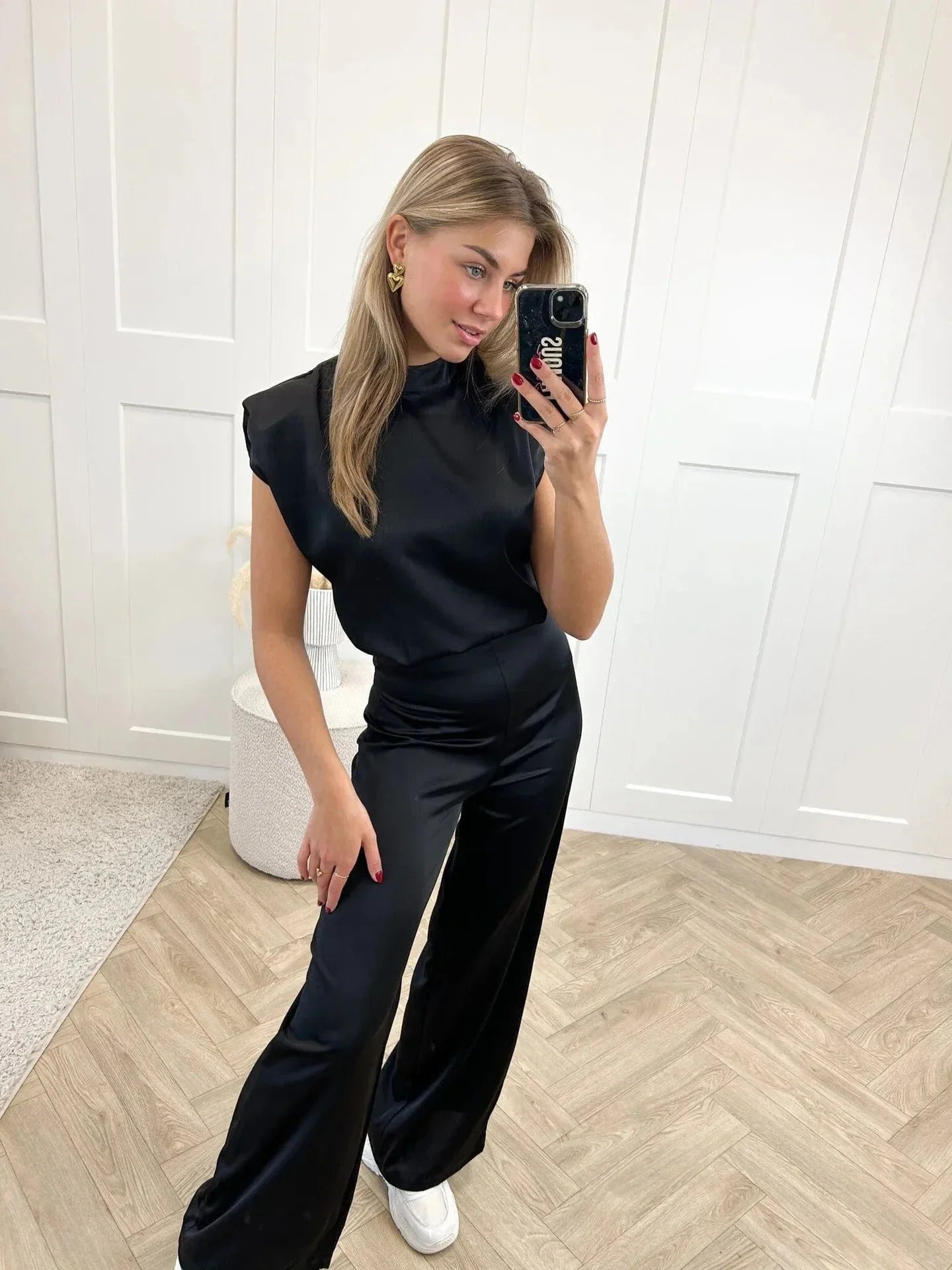 Sienna | Women's Satin Wide-Leg Sleeveless Mock-Neck Jumpsuit