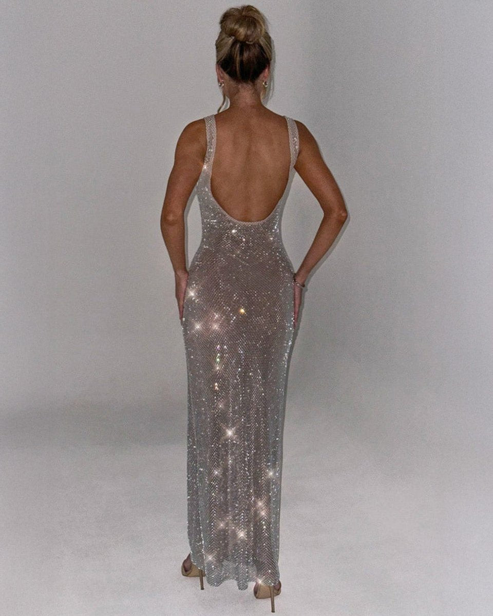 Ava | Women's Sequin Embellished Sleeveless Maxi Evening Gown