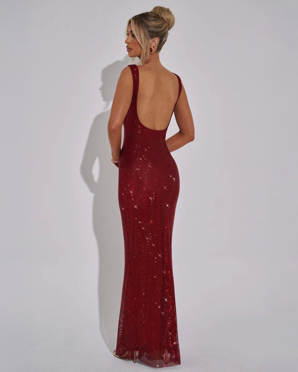 Ava | Women's Sequin Embellished Sleeveless Maxi Evening Gown