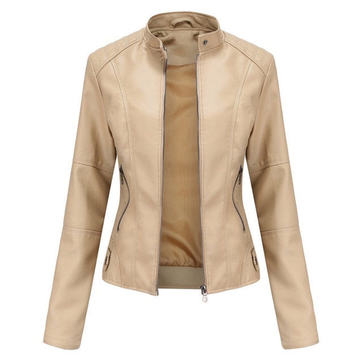 Isla | Women's Short-Cut Mock-Neck Zip-Up Faux Leather Jacket