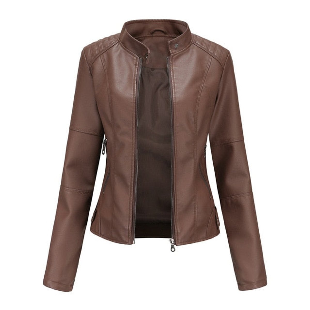 Isla | Women's Short-Cut Mock-Neck Zip-Up Faux Leather Jacket