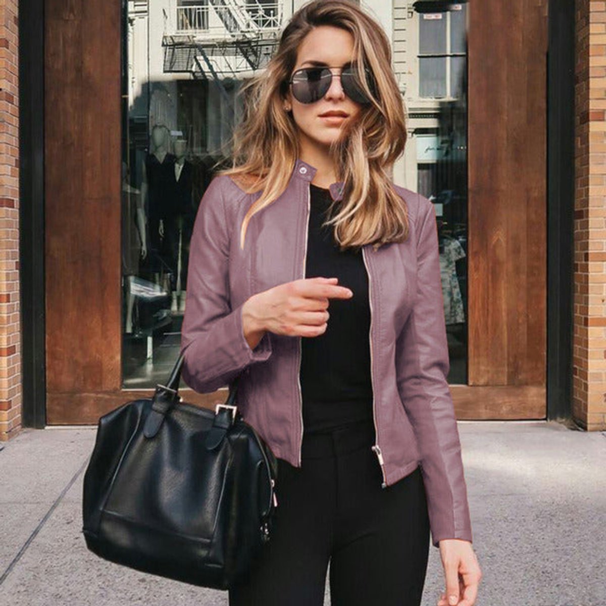 Sophie | Women's Slim-Fit Zip-Up Faux Leather Jacket