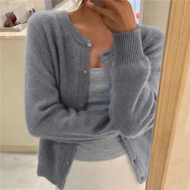 Olivia | Women's Soft Knit Button-Front Round Neck Cardigan