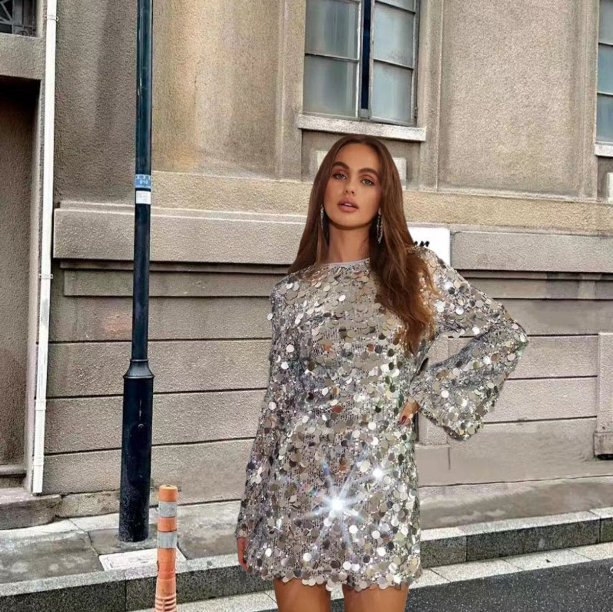 Florence | Women's Sparkling Sequin Long Sleeve Mini Cocktail Dress