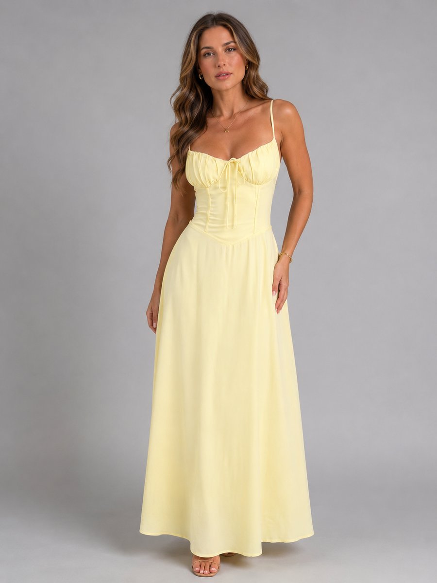 Freya | Women's Strappy Corset-Bodice Flowing Maxi Dress