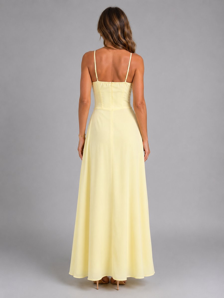 Freya | Women's Strappy Corset-Bodice Flowing Maxi Dress