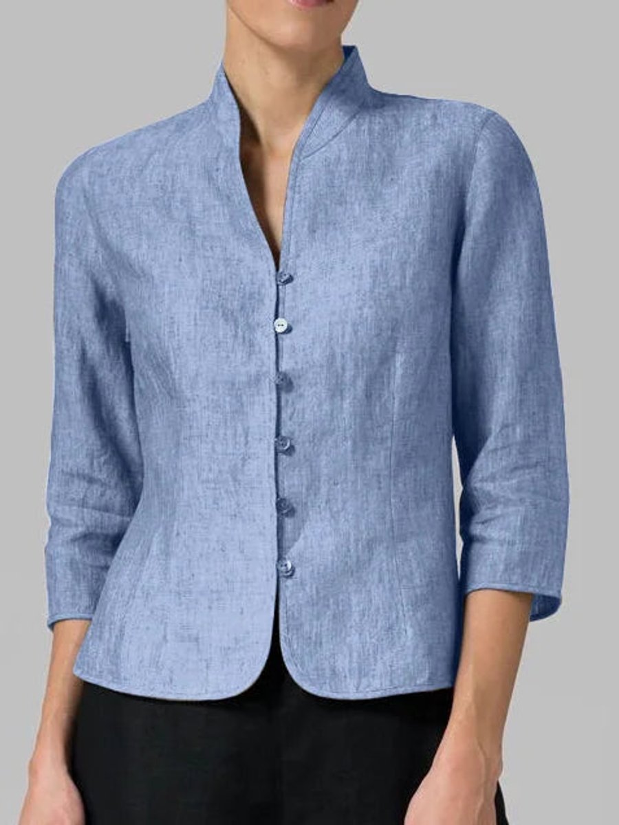 Scarlett | Women's Tailored Linen Blazer Mandarin Collar Button-Up