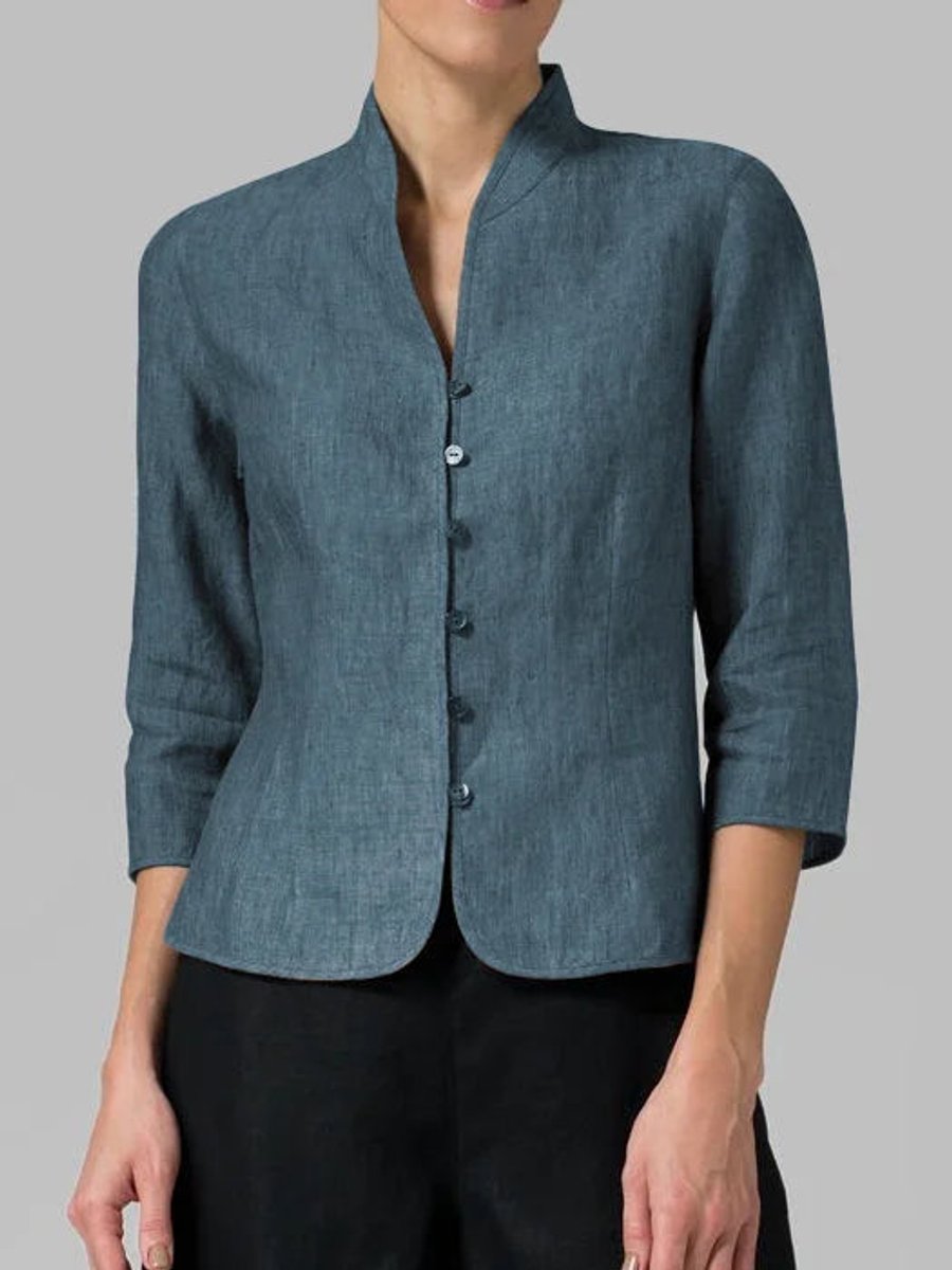 Scarlett | Women's Tailored Linen Blazer Mandarin Collar Button-Up