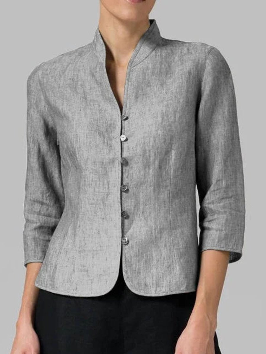 Scarlett | Women's Tailored Linen Blazer Mandarin Collar Button-Up