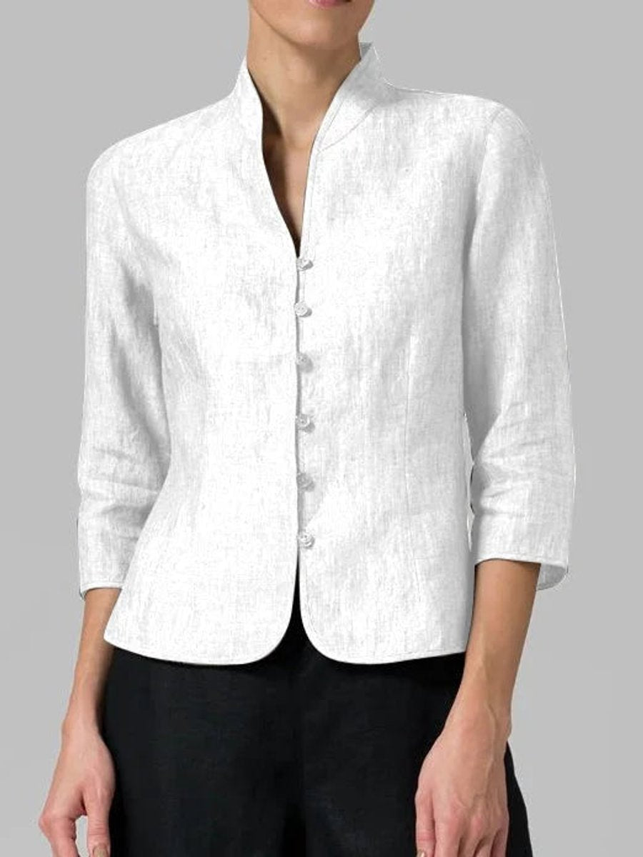 Scarlett | Women's Tailored Linen Blazer Mandarin Collar Button-Up