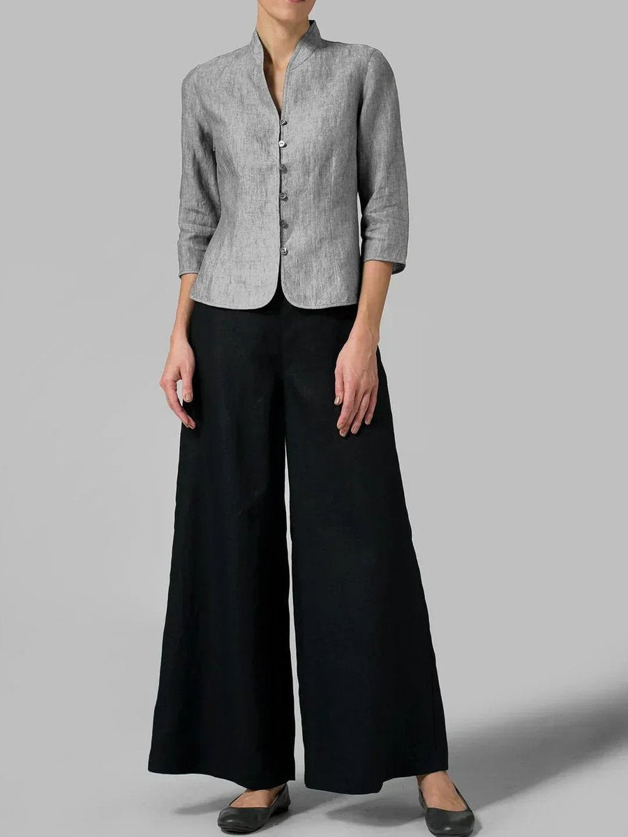 Scarlett | Women's Tailored Linen Blazer Mandarin Collar Button-Up