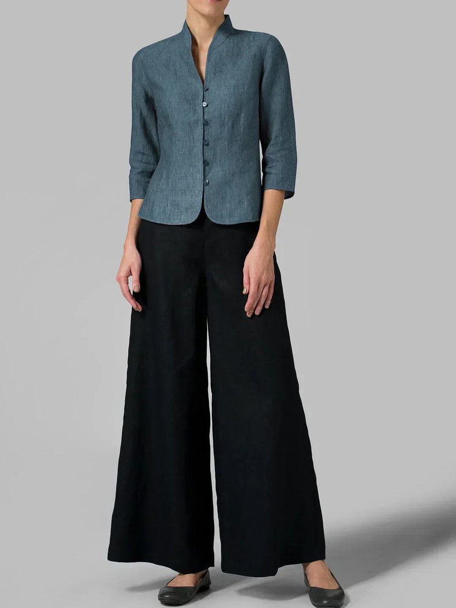 Scarlett | Women's Tailored Linen Blazer Mandarin Collar Button-Up