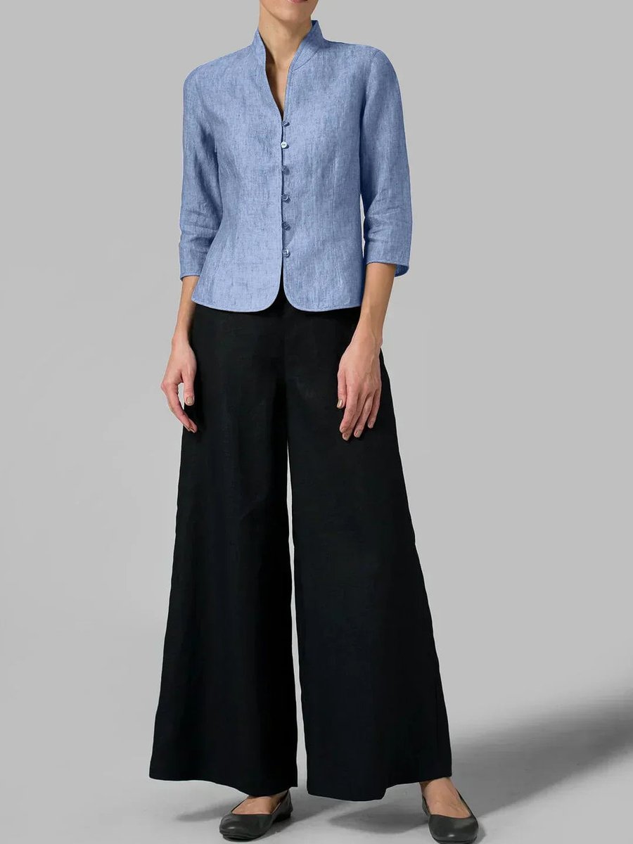 Scarlett | Women's Tailored Linen Blazer Mandarin Collar Button-Up