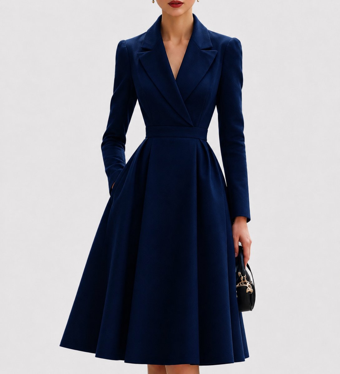 Amelia | Women's Tailored Long-Sleeve Coat Formal Dresses Midi