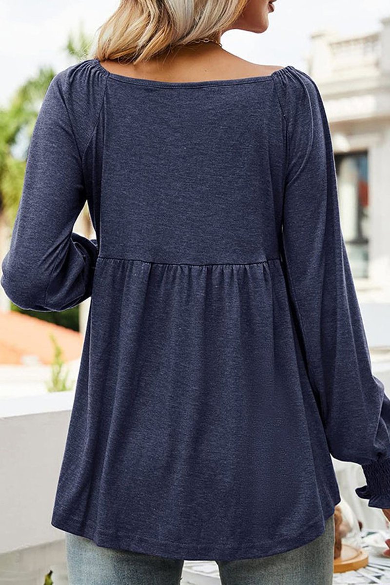 Freya | Women's V-Neck Babydoll Long-Sleeve Smocked-Cuff Tunic