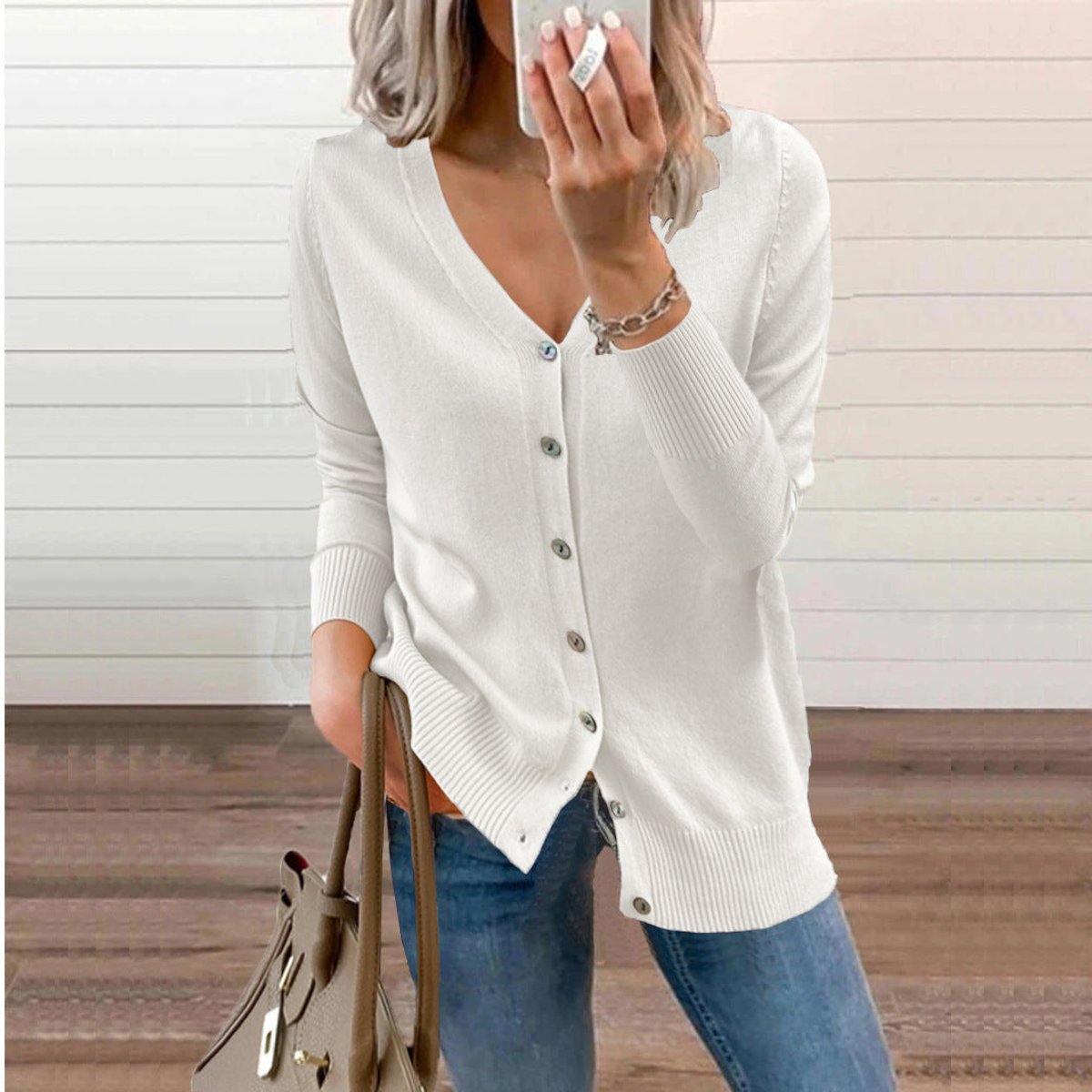 Evelyn | Women's V-Neck Button-Front Knit Cardigan