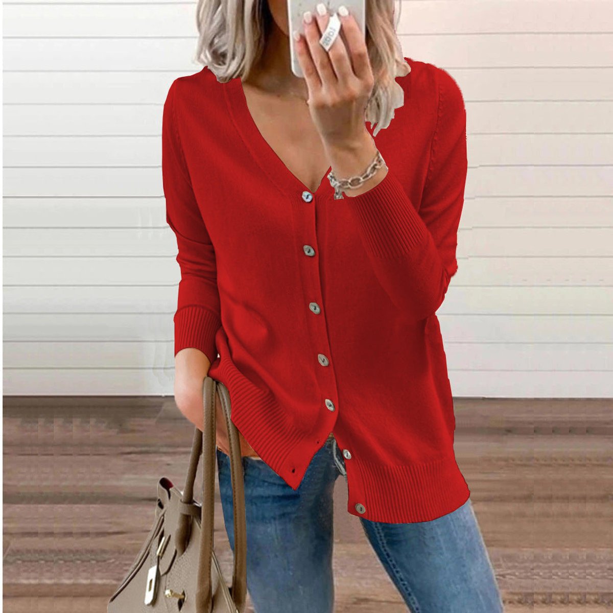 Evelyn | Women's V-Neck Button-Front Knit Cardigan