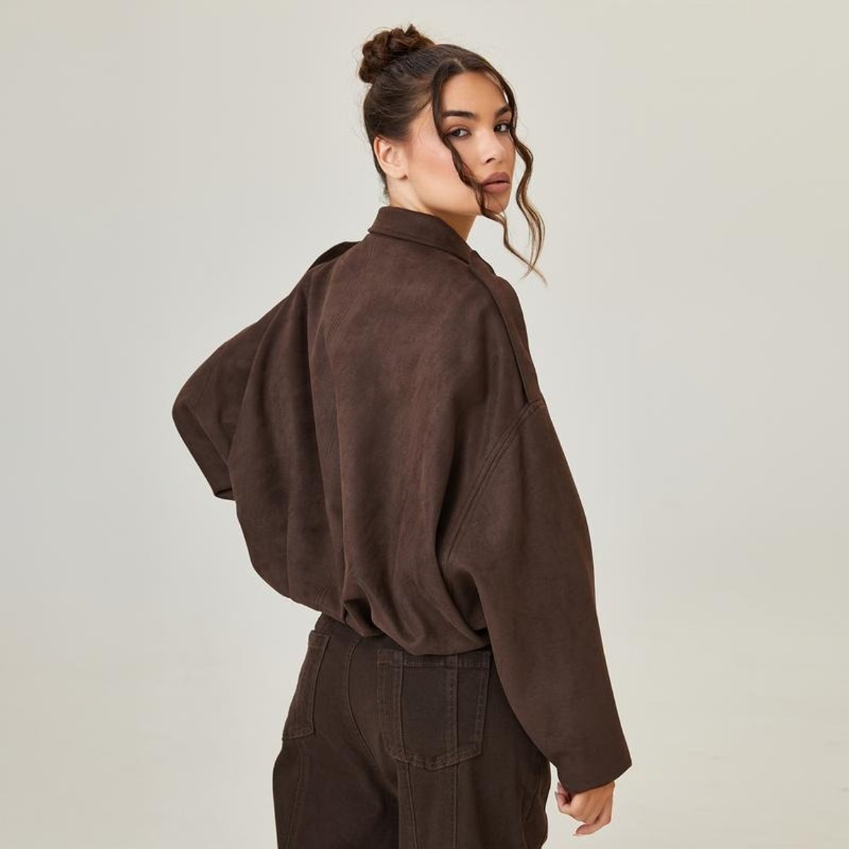 Emily | Women's Vintage-Inspired Faux Suede Oversized Bomber Jacket