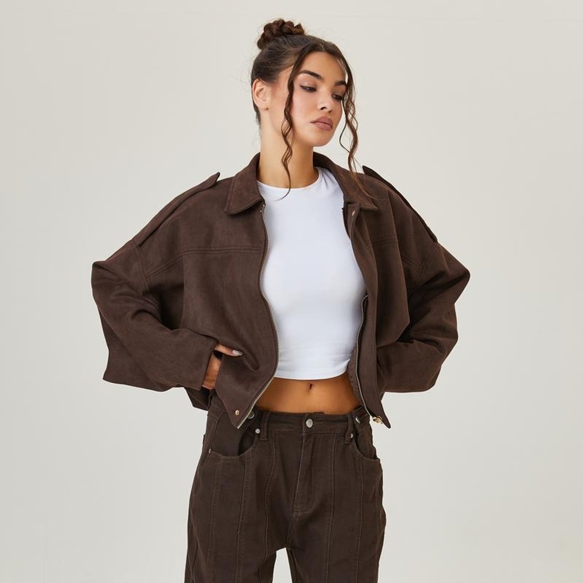 Emily | Women's Vintage-Inspired Faux Suede Oversized Bomber Jacket