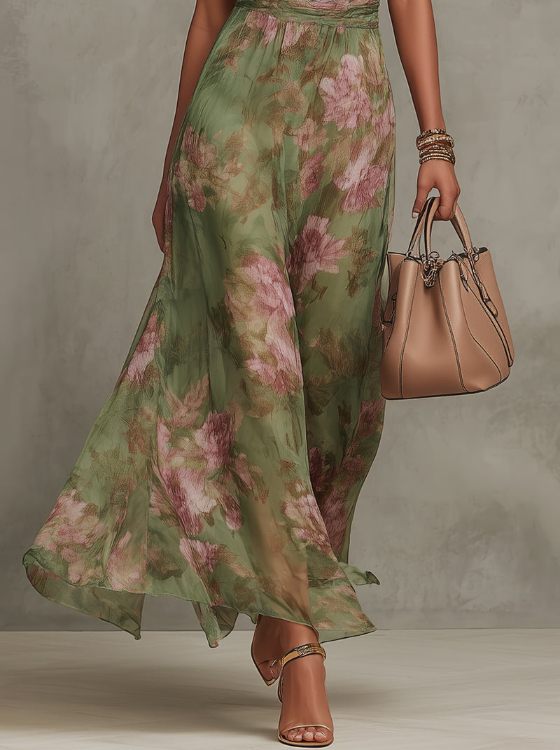 Women's Wedding Guest Floral Halter Maxi Dress