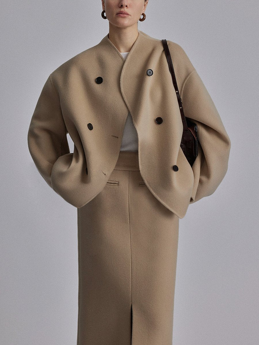 Ivy | Women's Winter Coat Double Breasted Stand Collar Relaxed Fit Pea Coat
