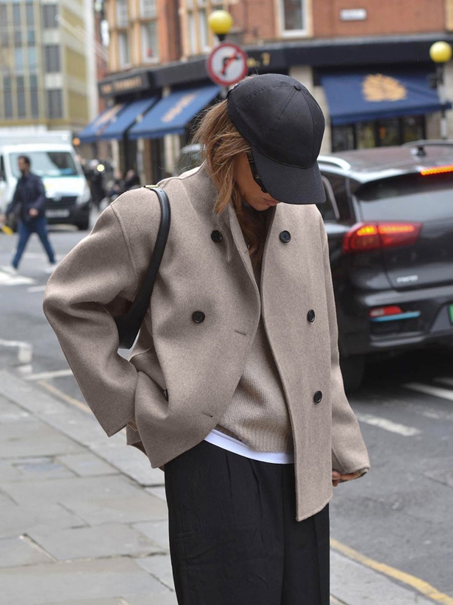 Ivy | Women's Winter Coat Double Breasted Stand Collar Relaxed Fit Pea Coat