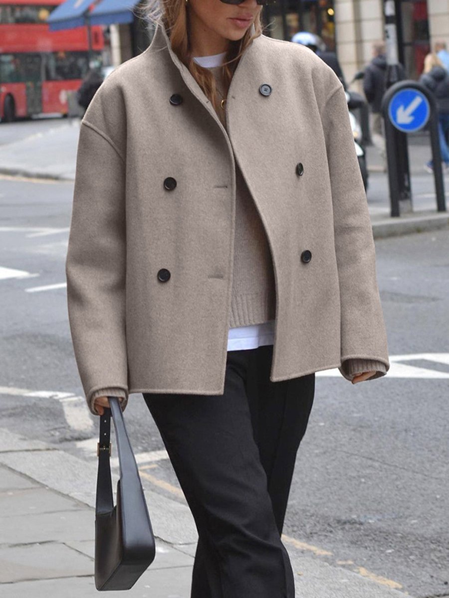 Ivy | Women's Winter Coat Double Breasted Stand Collar Relaxed Fit Pea Coat