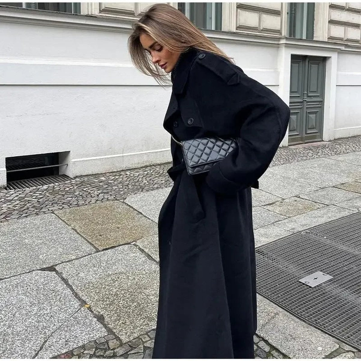 Ivy | Women's Winter Coat Long Double-Breasted Belted Wool-Look Trench