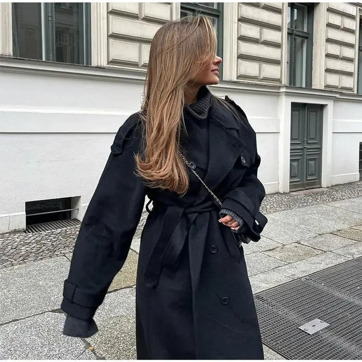 Ivy | Women's Winter Coat Long Double-Breasted Belted Wool-Look Trench