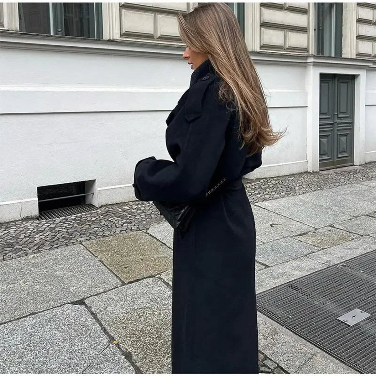 Ivy | Women's Winter Coat Long Double-Breasted Belted Wool-Look Trench