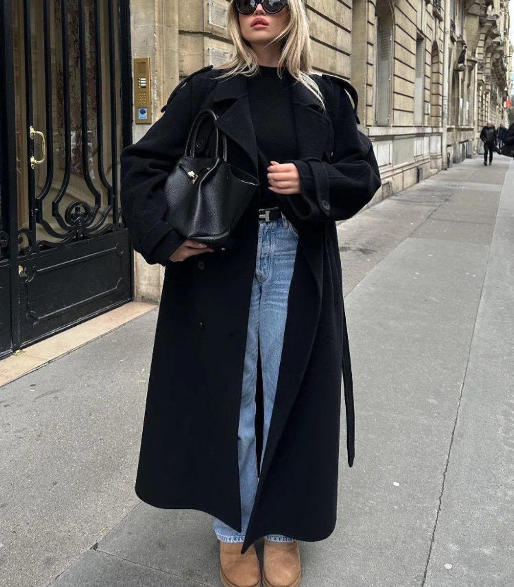 Ivy | Women's Winter Coat Long Double-Breasted Belted Wool-Look Trench