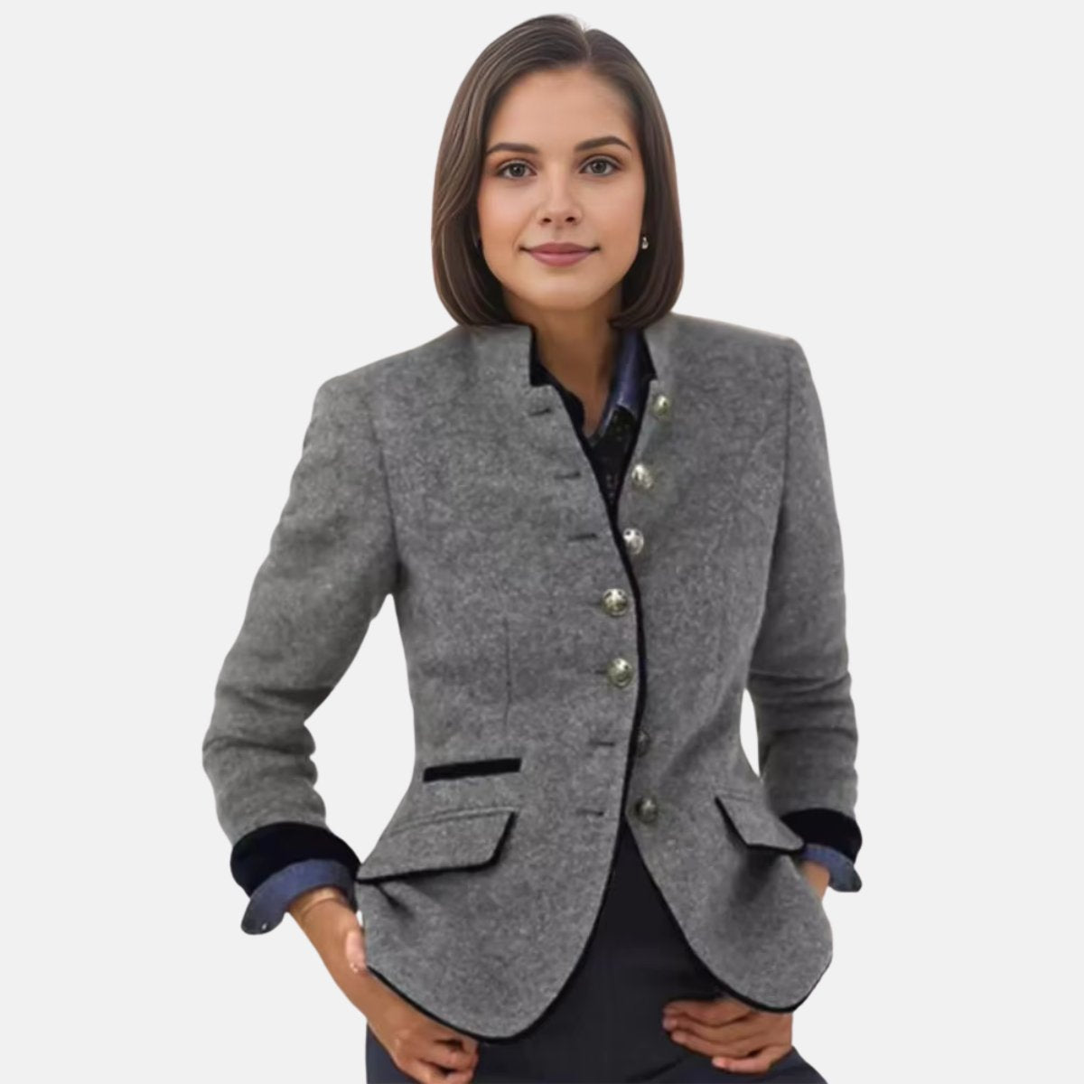 Freya | Women's Winter Coat Tweed Wool-Blend Stand-Collar Blazer Jacket