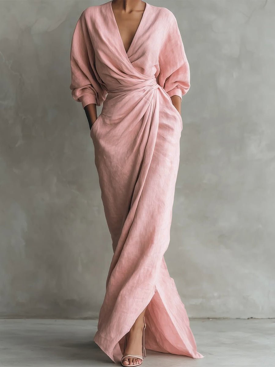 Freya | Women's Wrap Maxi Long Sleeve Dress V-Neck Draped