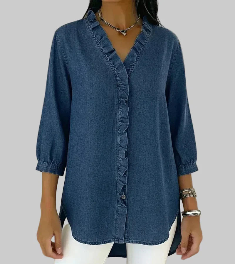 Zara | Women's Ruffle V-Neck 3/4 Sleeve Blouse