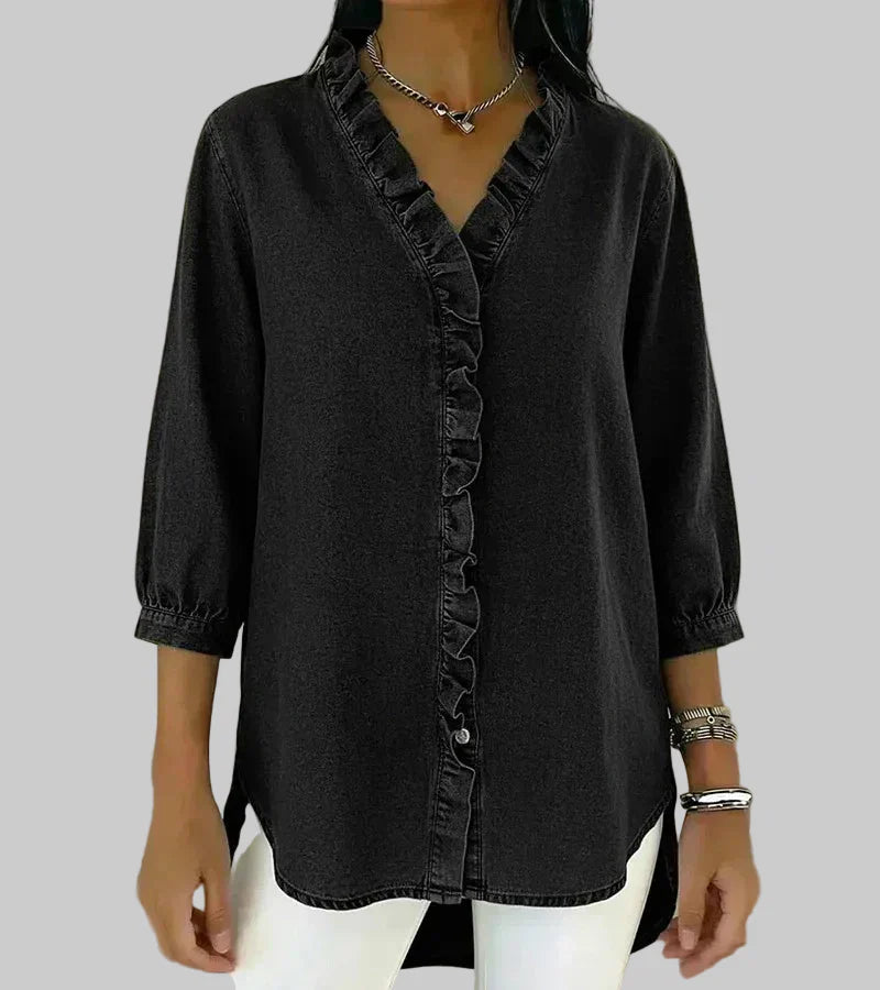 Zara | Women's Ruffle V-Neck 3/4 Sleeve Blouse