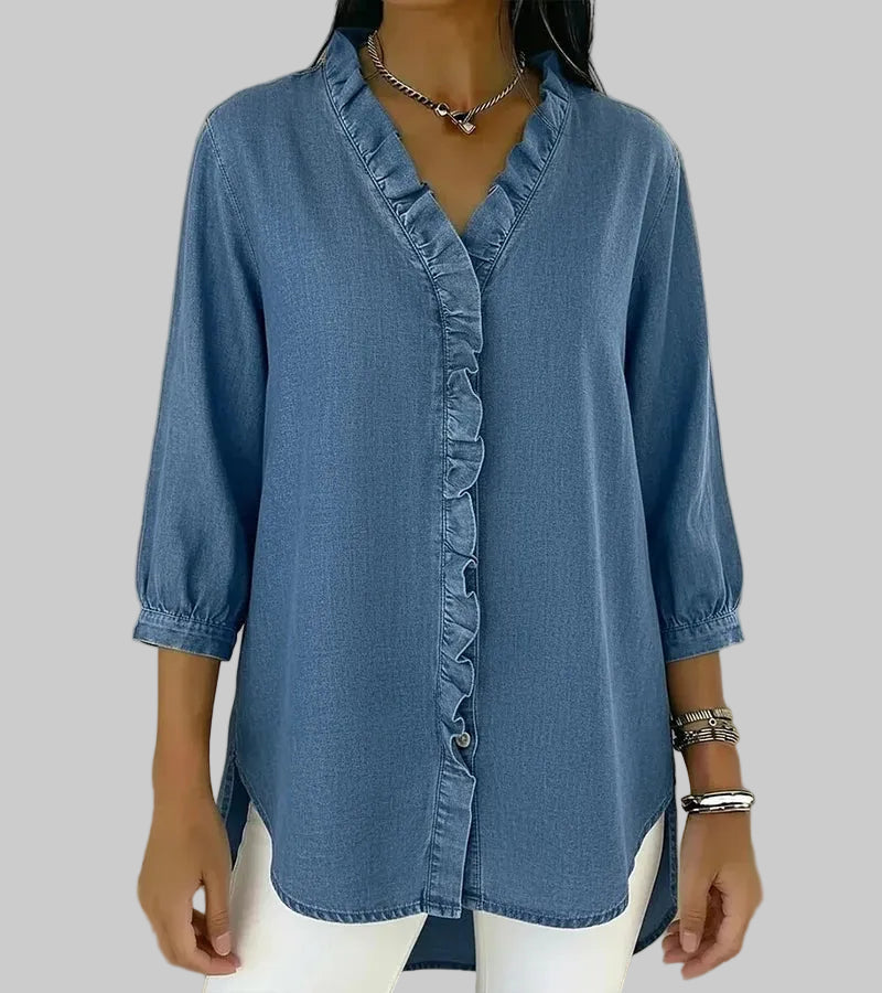 Zara | Women's Ruffle V-Neck 3/4 Sleeve Blouse