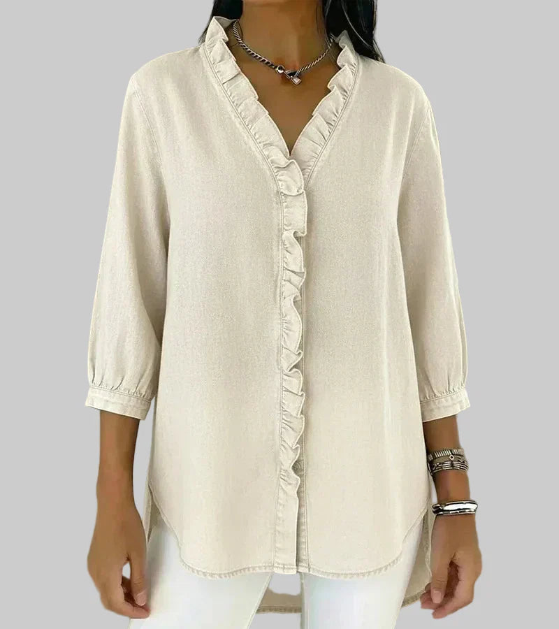 Zara | Women's Ruffle V-Neck 3/4 Sleeve Blouse